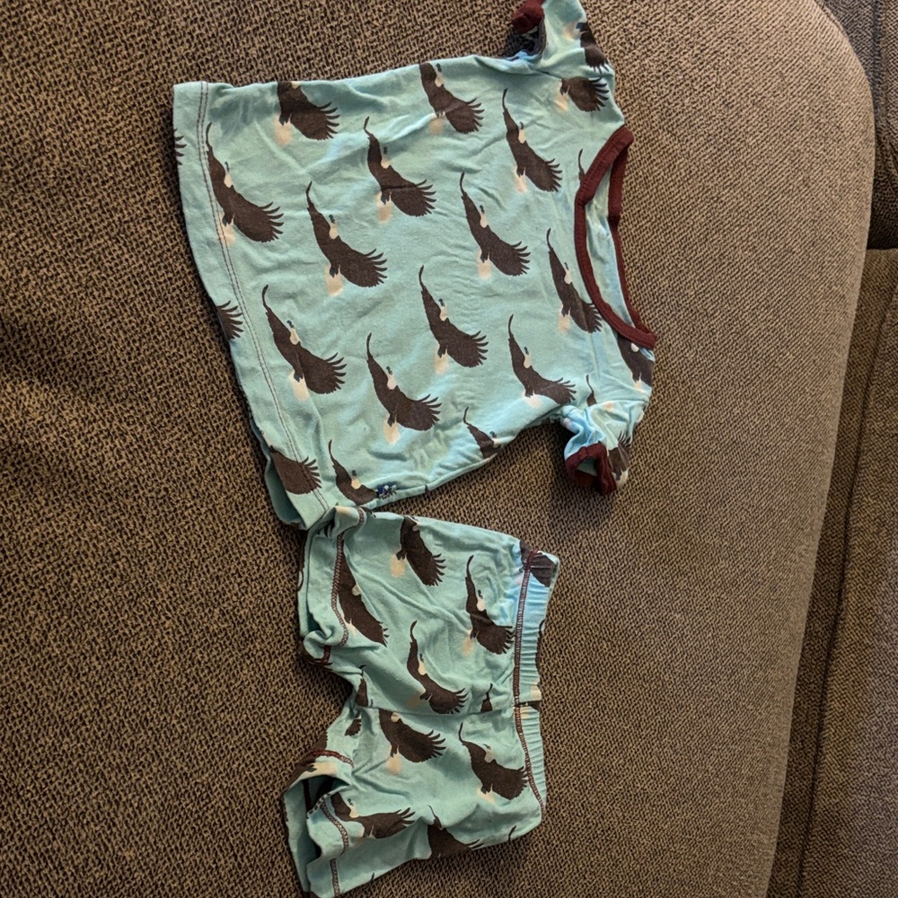 Kickee Pants Teal and Brown Bird Pajama Set
